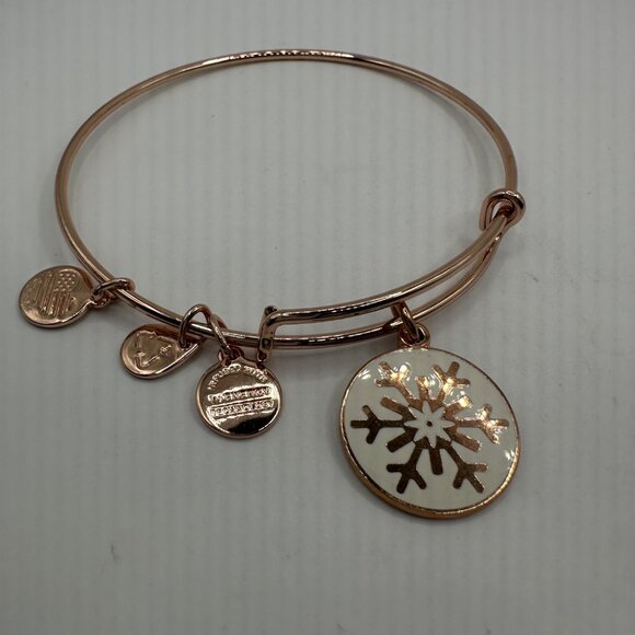 Alex And Ani Snowflake Expandable Charm Bangle Bracelet Rose Gold Finish 2015 Ed - Picture 2 of 6